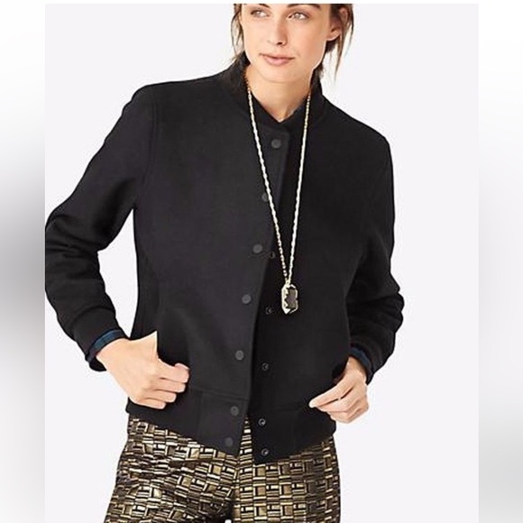 Kate Spade Saturday Bomber Jacket Black Wool Varsity Snap Front size Medium - Picture 3 of 16